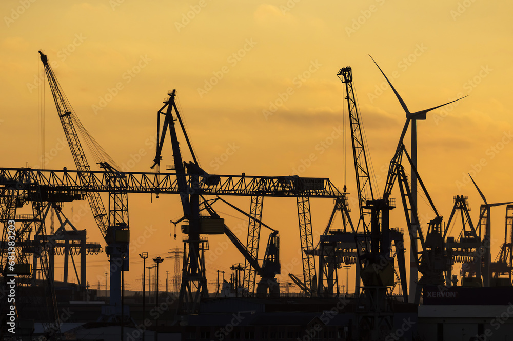 Cranes in the harbour of Hamburg, Germany