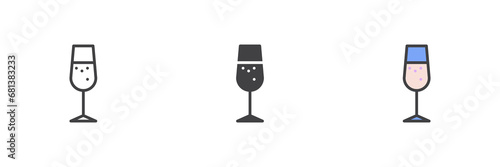 Champagne glass different style icon set