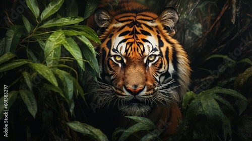 Close-up Portrait of a Majestic Tiger in the Jungle generated by AI tool 