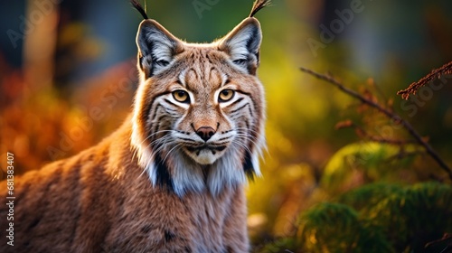 Wild Big Cat with Majestic Whiskers in Natural Habitat generated by AI tool 