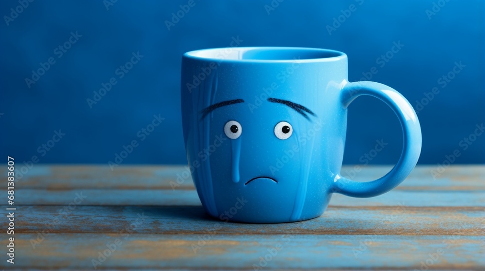 Isolated Ceramic sad Coffee Cup on Blue Background generated by AI tool