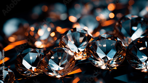 A pile of small reflective, glassy diamonds shines brightly.Expensive jewelry displays piled up and some fell on the ground.