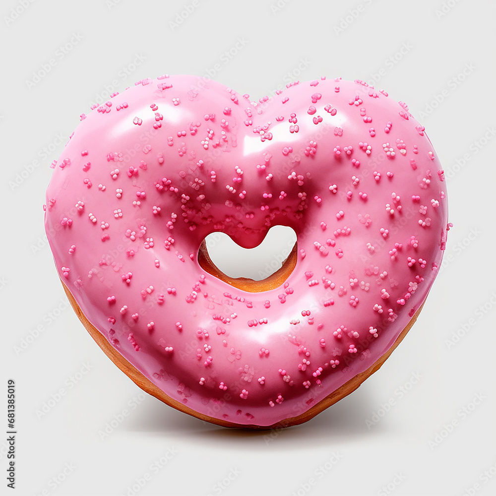 Pink heart shaped donut isolated on white background. 3d rendering