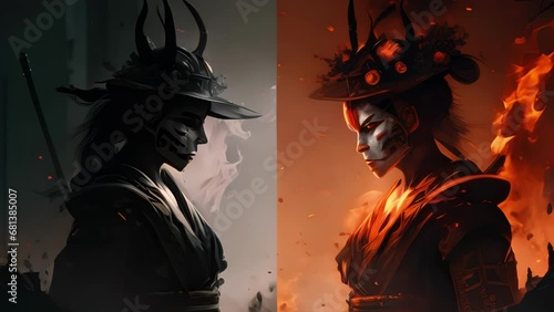 The myth of Izanagi and Izanami two powerful gods who created Japan. . photo