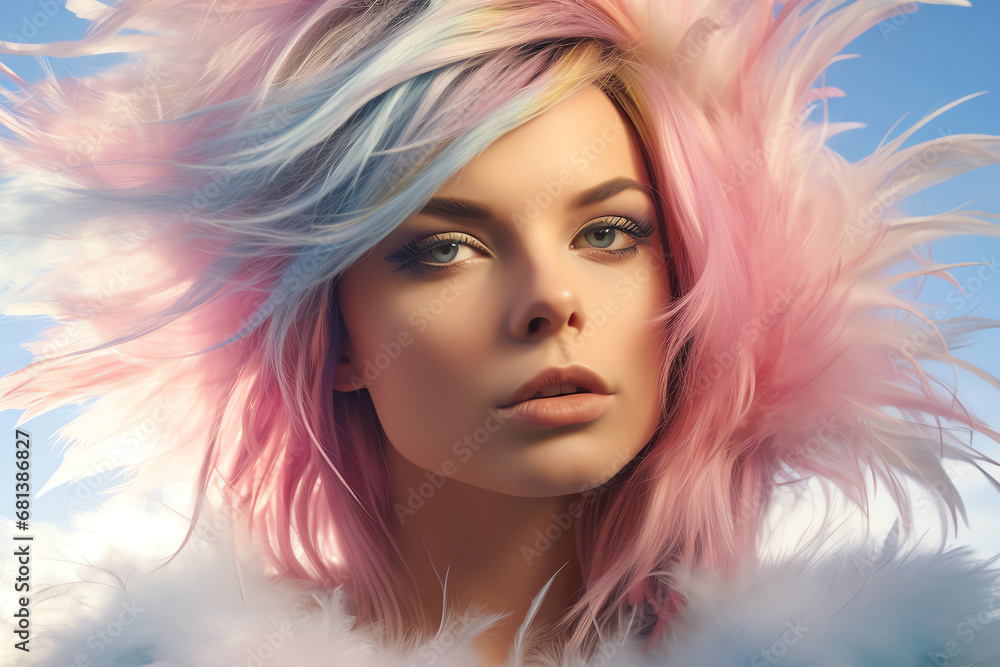woman portrait with pink hair, AI generated