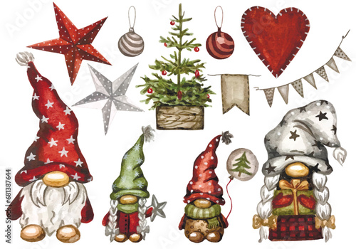 Family Gnomes Watercolor Clipart
