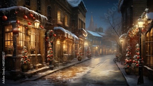 winter night city, narrow street, Christmas © Dmitriy