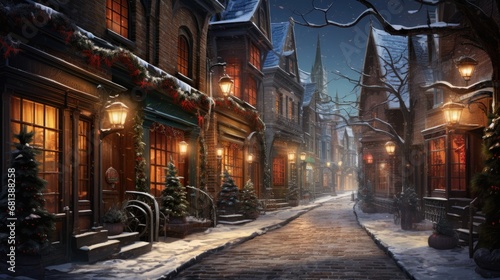 winter night city, narrow street,  Christmas © Dmitriy