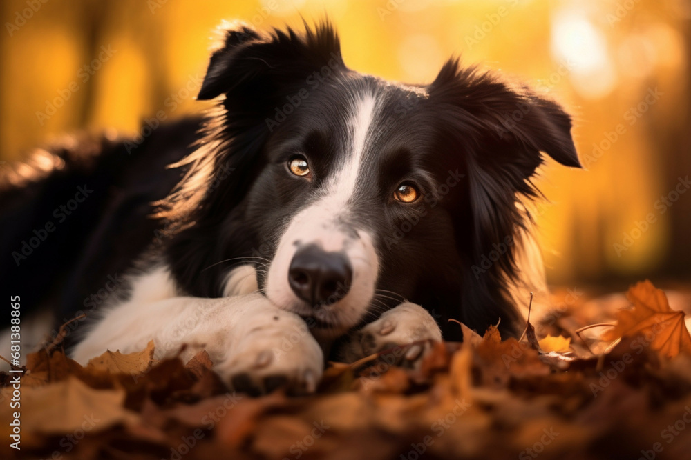Relaxing Border Collie dog with Open Copy Space