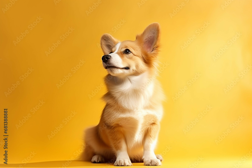 Regal Repose Welsh Corgi Breed Dog Sitting with Copy Space Regal Repose Welsh Corgi Breed Dog Sitting with Copy Space