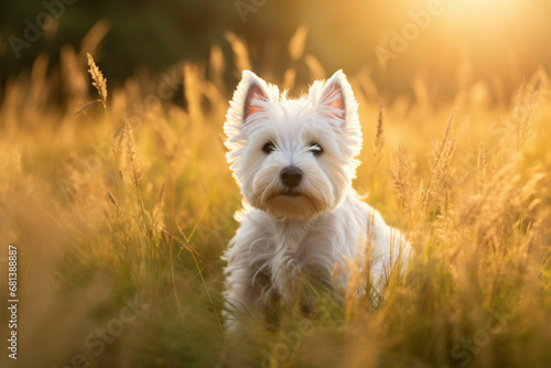 The West Highland Terrier Dog Playing in the Open Space