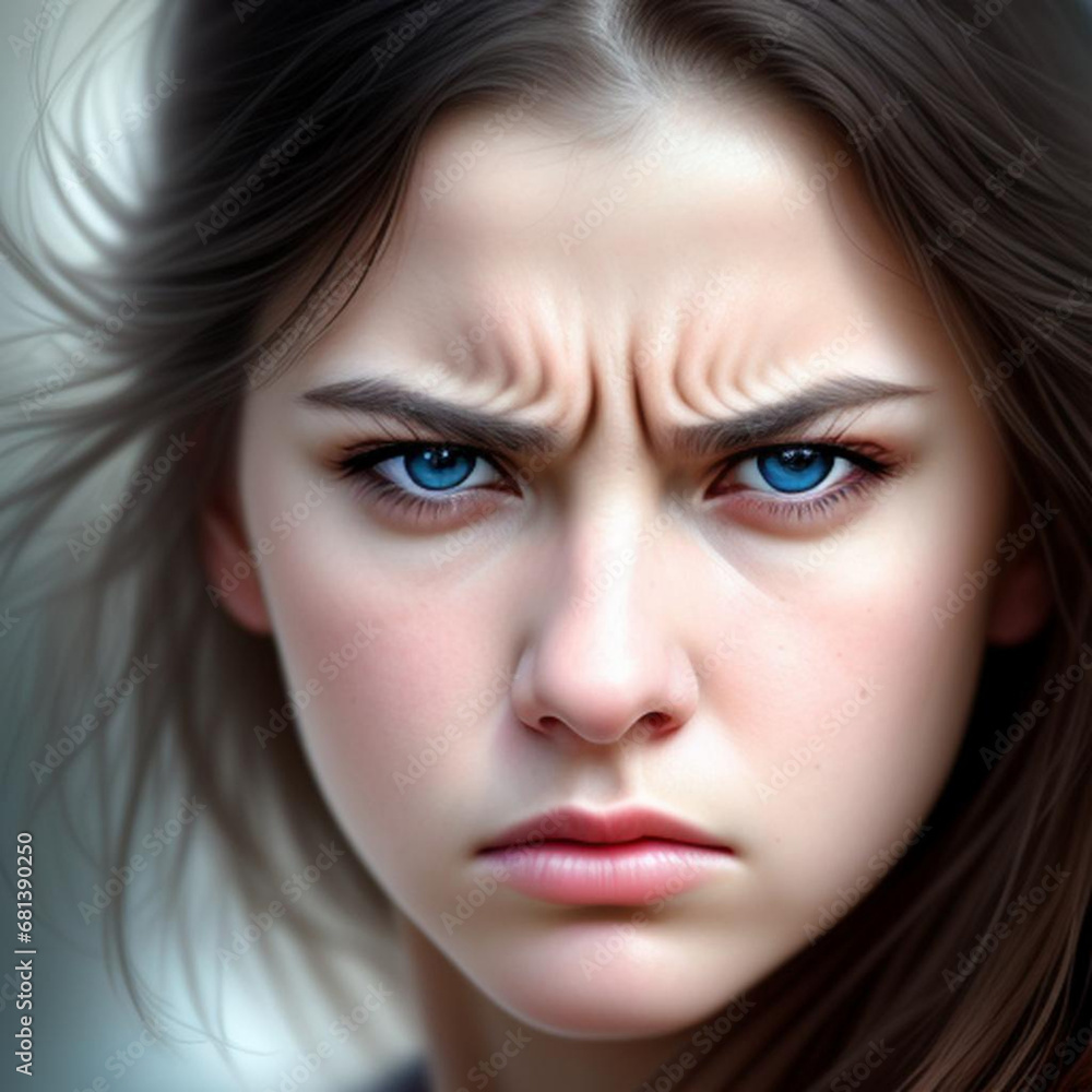 Portrait of an angry annoyed young woman. Generative AI Portrait of an angry annoyed young woman. Generative AI