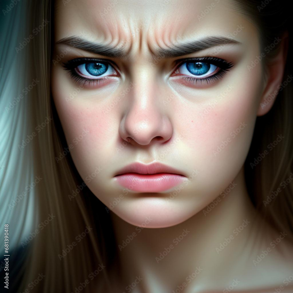 Portrait of an angry annoyed young woman. Generative AI Portrait of an angry annoyed young woman. Generative AI
