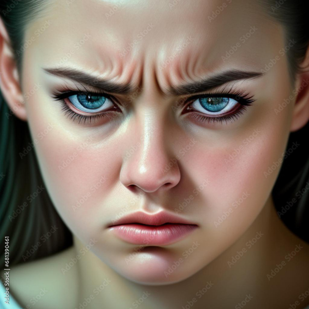 Portrait of an angry annoyed young woman. Generative AI Portrait of an angry annoyed young woman. Generative AI