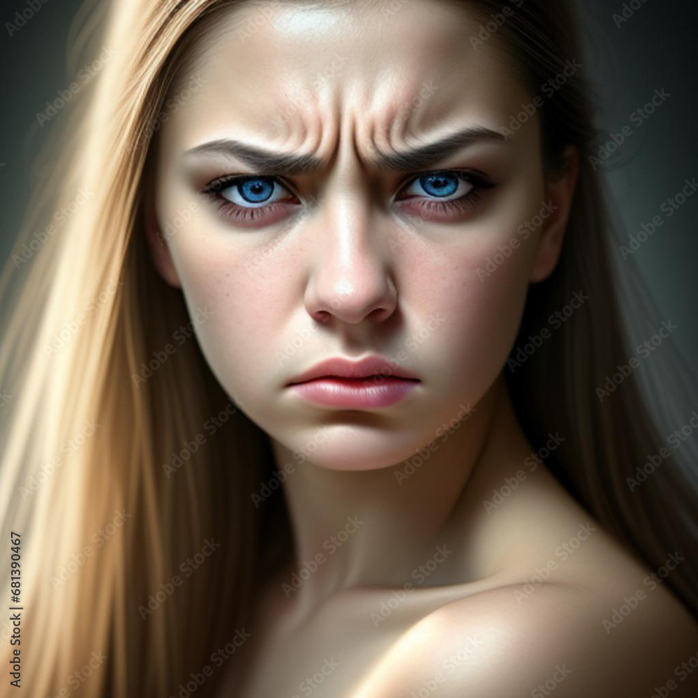 Portrait of an angry annoyed young woman. Generative AI Portrait of an angry annoyed young woman. Generative AI