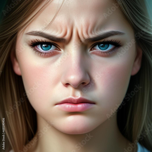 Portrait of an angry annoyed young woman. Generative AI