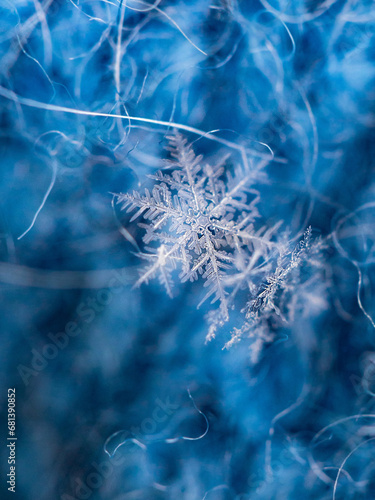 Fényképezés macroscopic image of a snowflake, macro photography of a snowflake