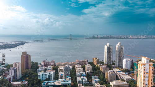 Obraz na plátně Aerial view of Bandra Worli Sealink Mumbai Modern City high-rise skyscraper buildings