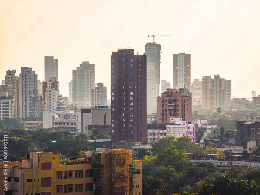 Obraz premium Mumbai the Financial capital of India High-rise skyscraper skyline. Famous Indian City.