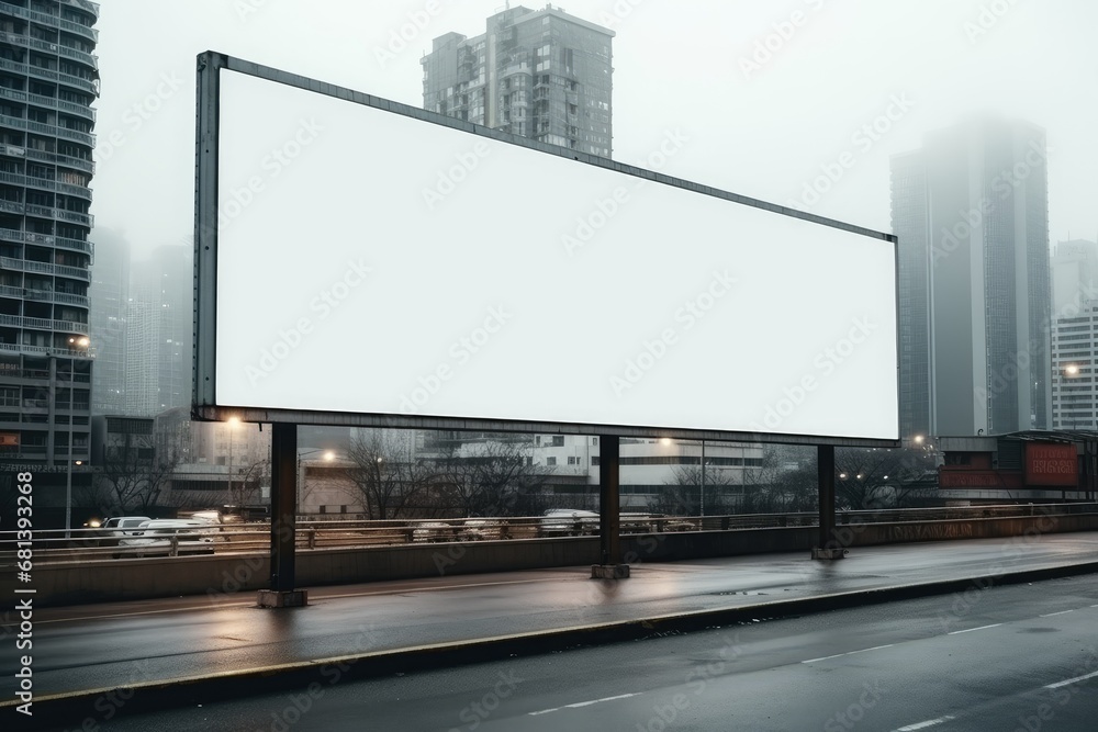 Empty billboard on building Empty of outdoor information signs People passing by on the blurred road by Generated AI Empty billboard on building Empty of outdoor information signs People passing by on the blurred road by Generated AI
