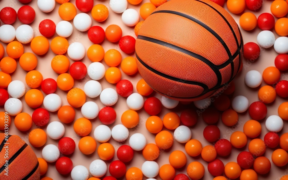 March madness poster. Big orange basketball ball close up with round