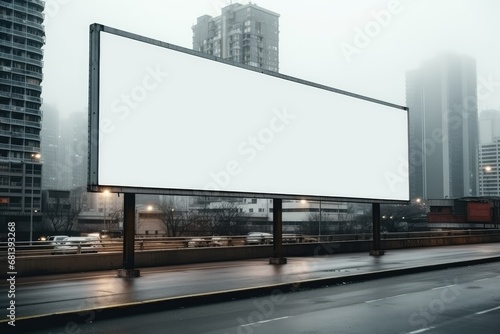 Empty billboard on building Empty of outdoor information signs People passing by on the blurred road by Generated AI © chartchai