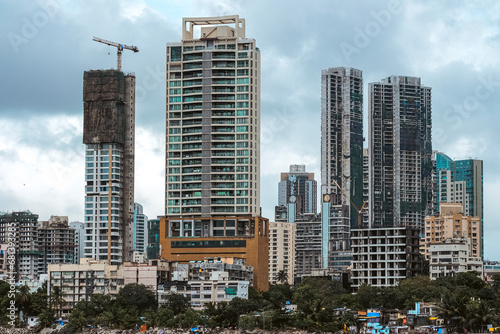 Modern City high-rise skyscraper buildings. Aerial view of the Financial District in Mumbai. Daytime Mumbai City  India.