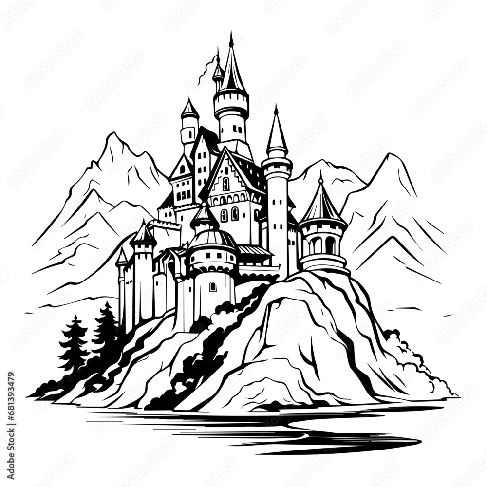 Fantasy Castle And Mountains