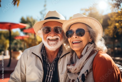 Elderly Hispanic couple enjoying outdoors their relationship © Denis