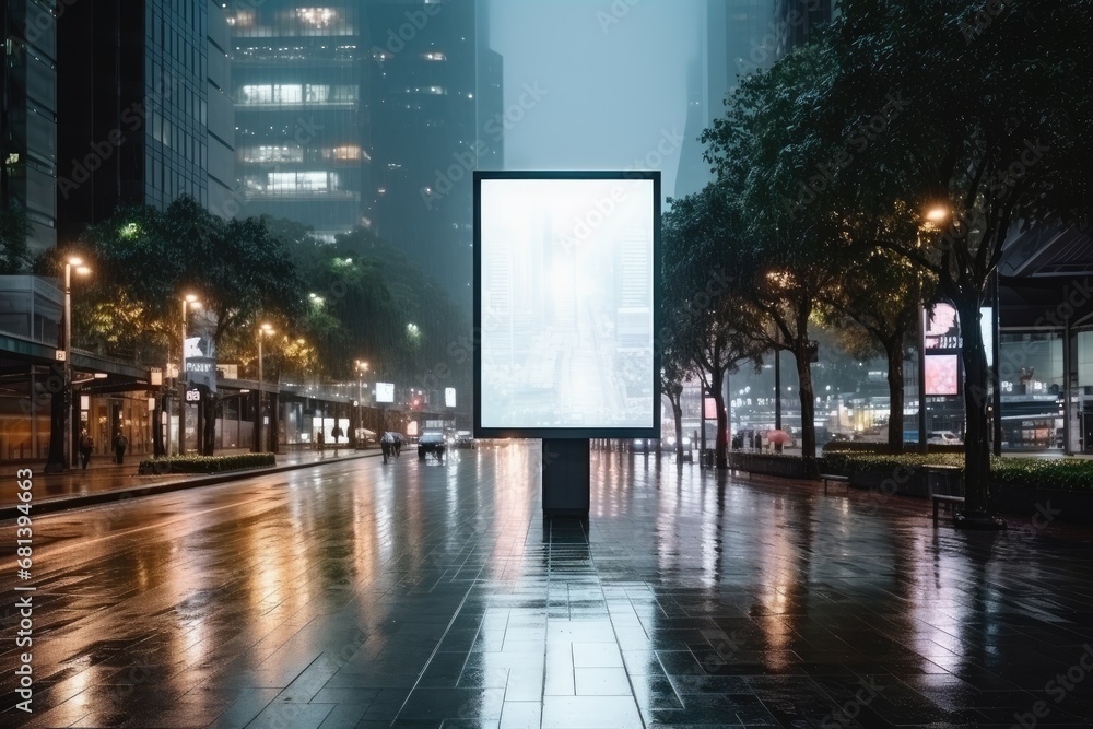 Empty billboard on building Empty of outdoor information signs People passing by on the blurred road by Generated AI Empty billboard on building Empty of outdoor information signs People passing by on the blurred road by Generated AI