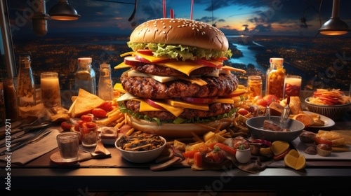 professional photo, cheeseburger, fast food