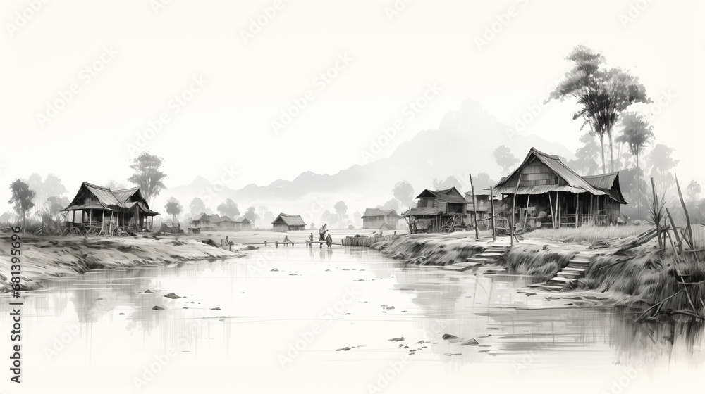 Fototapeta premium Malaysia Kampung beside river