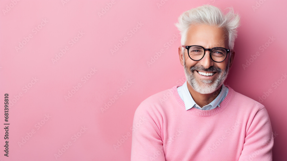 Closeup photo of stylish grandpa smiling good mood Closeup photo of stylish grandpa smiling good mood