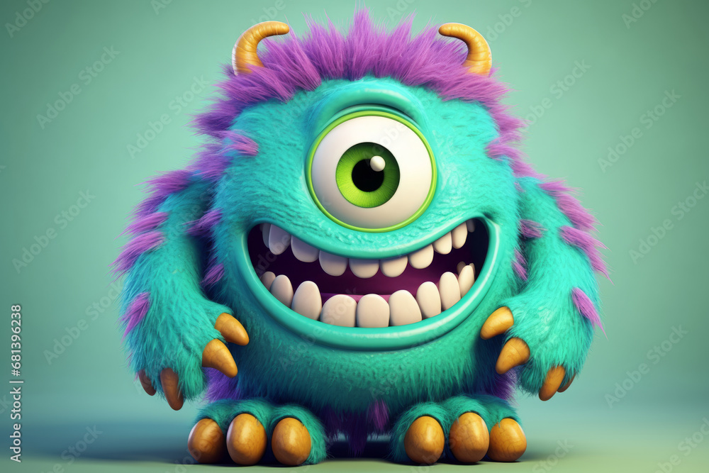 Funny cartoon monster with big teeth