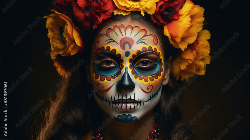 Young woman with the Day of the Dead make up