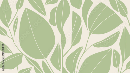 Abstract botanical art background vector. Natural hand drawn pattern design with leaves branch. Simple contemporary style illustrated Design for fabric, print, cover, banner, wallpaper.
