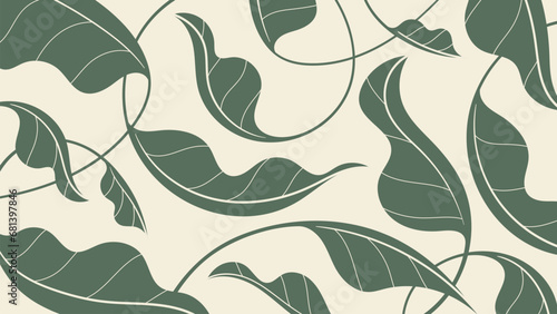 Abstract botanical art background vector. Natural hand drawn pattern design with leaves branch. Simple contemporary style illustrated Design for fabric, print, cover, banner, wallpaper.