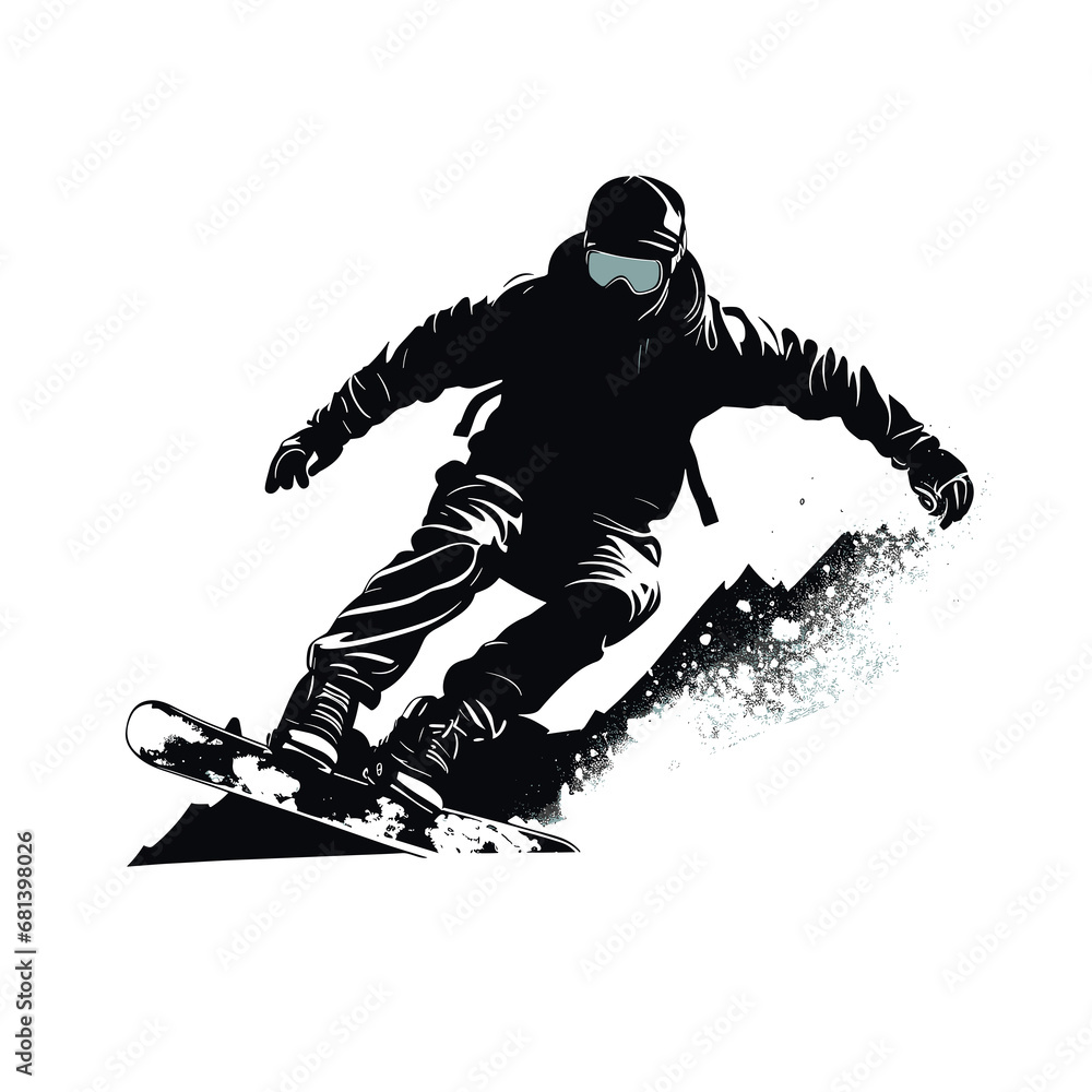 Silhouette of a young male performing snowboarding tricks Silhouette of a young male performing snowboarding tricks