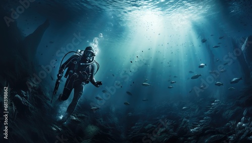 humans explore the depths of the sea while diving.