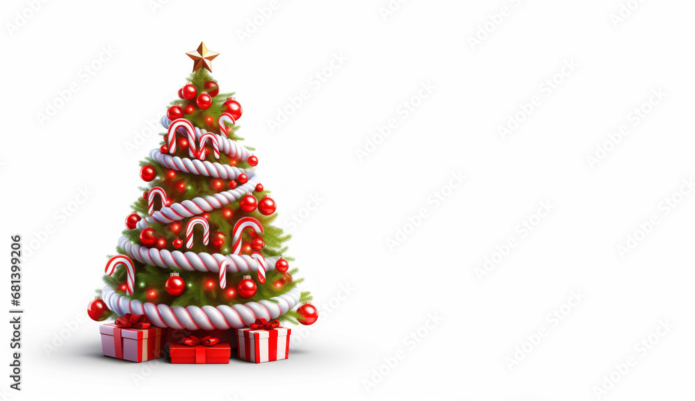 Decorated christmas tree with star, candies and gifts Decorated christmas tree with star, candies and gifts