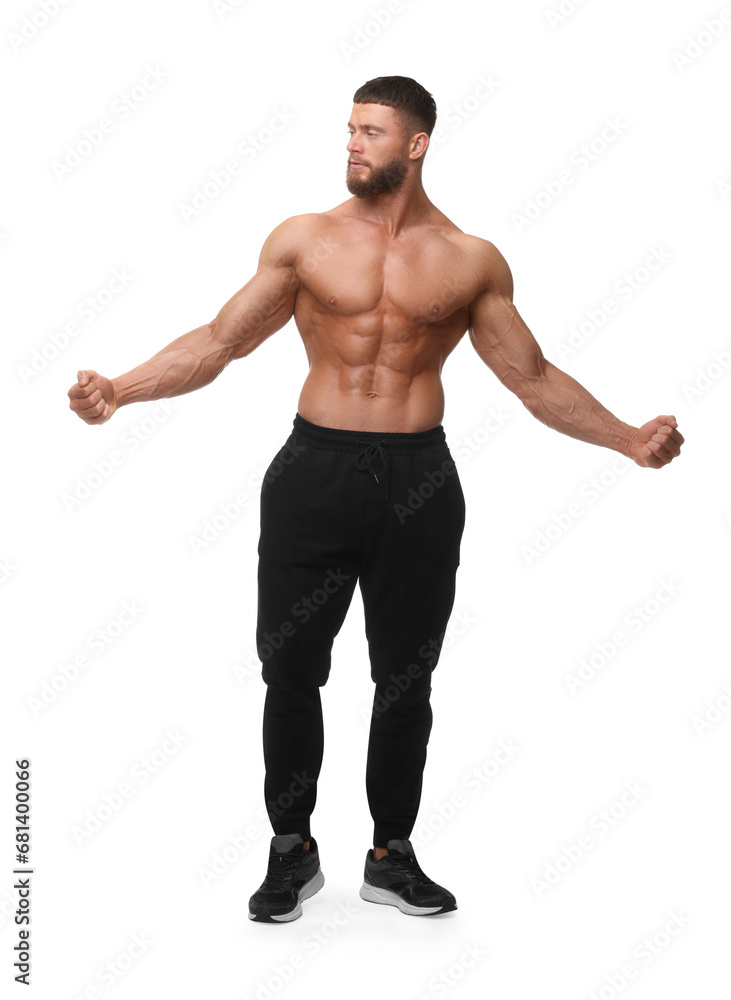 Young bodybuilder with muscular body on white background Young bodybuilder with muscular body on white background