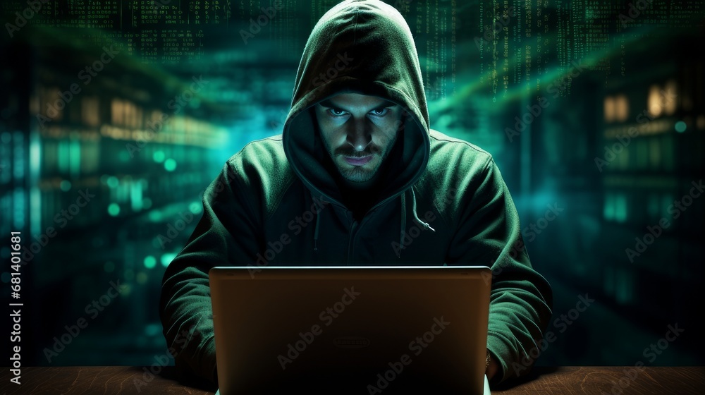 hacker at a computer in a dark room hacker at a computer in a dark room