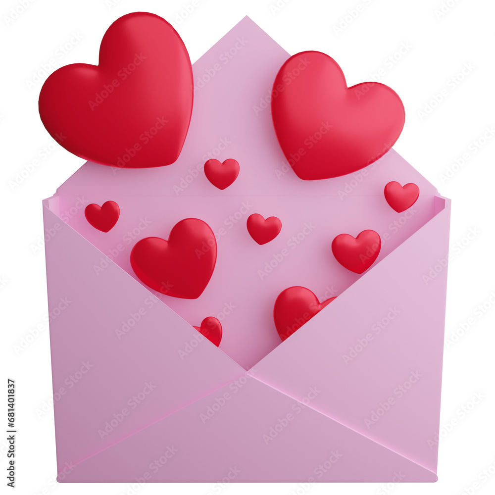 Love letter clipart flat design icon isolated on transparent background, 3D render Valentine concept Love letter clipart flat design icon isolated on transparent background, 3D render Valentine concept