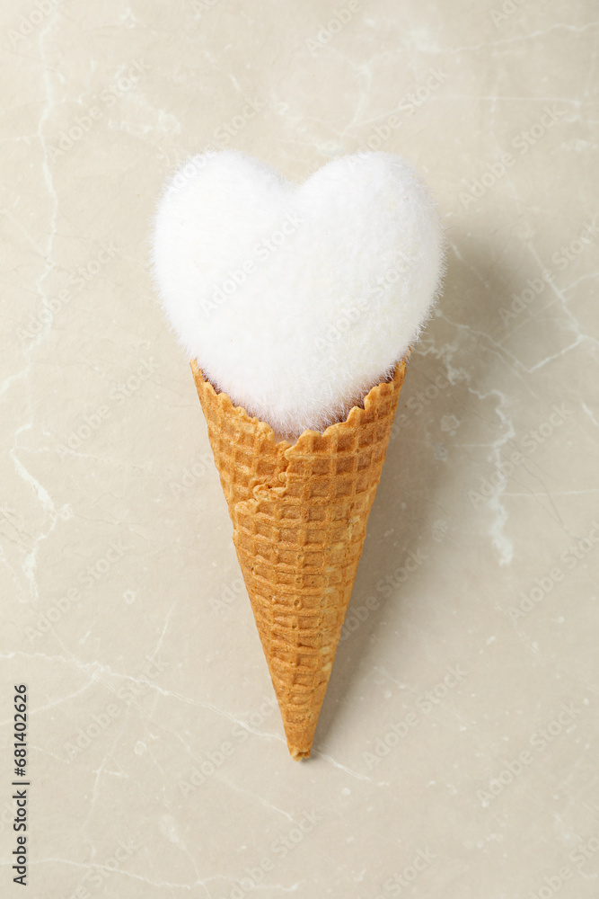 Ice cream cone with a white heart Ice cream cone with a white heart