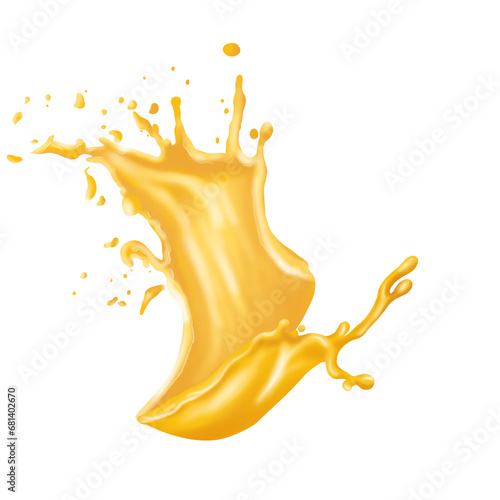 Orange juice crown splash with ripples. On transparent background.