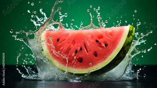 Piece of watermelon with splash of water on isolated background