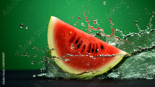 Piece of watermelon with splash of water on isolated background
