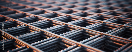 steel rebar mesh for reinforced concrete. hard connect construction material. rebars are bonded with steel wires. photo