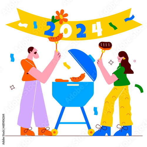 BBq In new year illustration