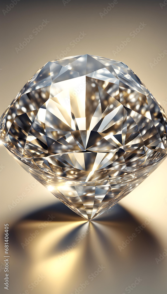 Round cut diamond on golden sparkling particle background Round cut diamond on golden sparkling particle background